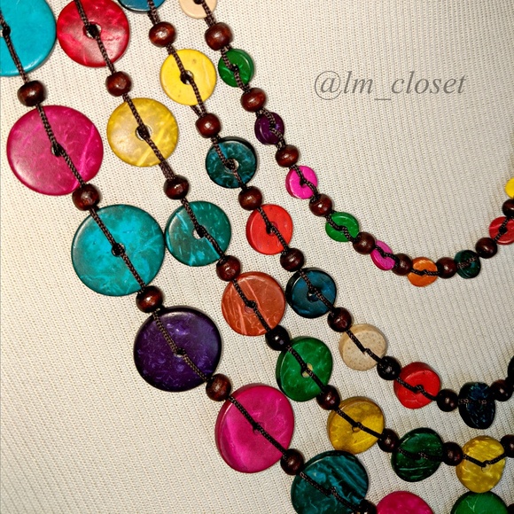 Wood Beaded Necklace - Multicolor - Picture 3 of 4